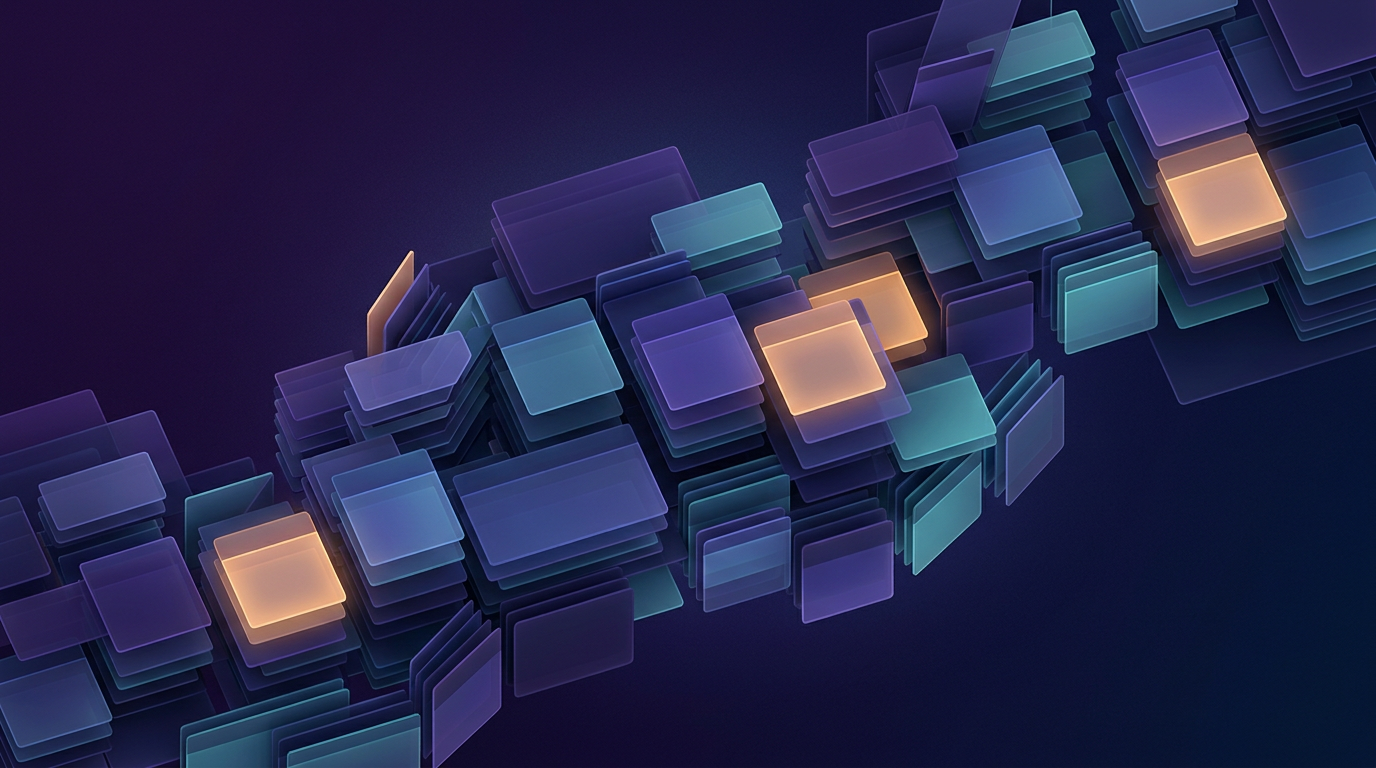 Overlapping calendar blocks suggesting a busy day, soft purple light